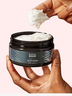 BondiBoost Pink Salt Scalp Scrub - Black Jar with White Lid